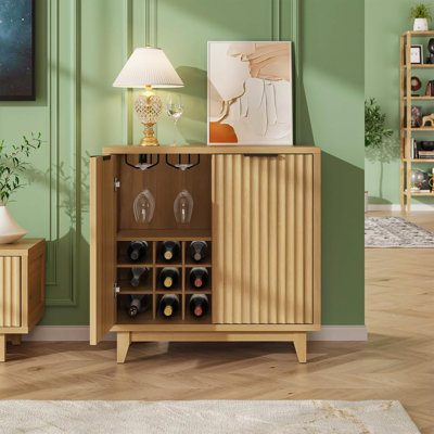 Armoire-bar à panneau cannelé avec rangement pour le vin - Buffet moderne pour le salon, la cuisine et la salle à manger