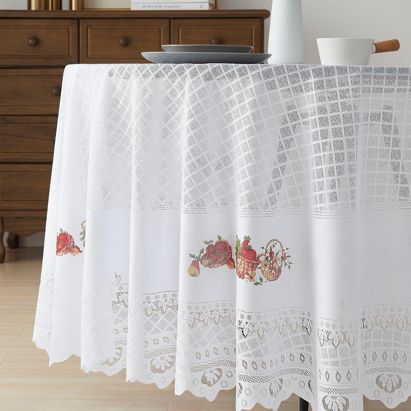 Round Lace Tablecloth For Farmhouse Decor, 70" x 70", White