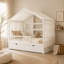 Lit simple avec rideaux transparents, garde-corps et rangement sous le lit-1193220076-1193220077