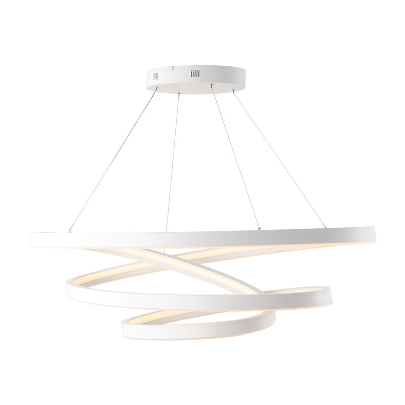 Yasmine Single Light Metal Dimmable LED Geometric Chandelier, White