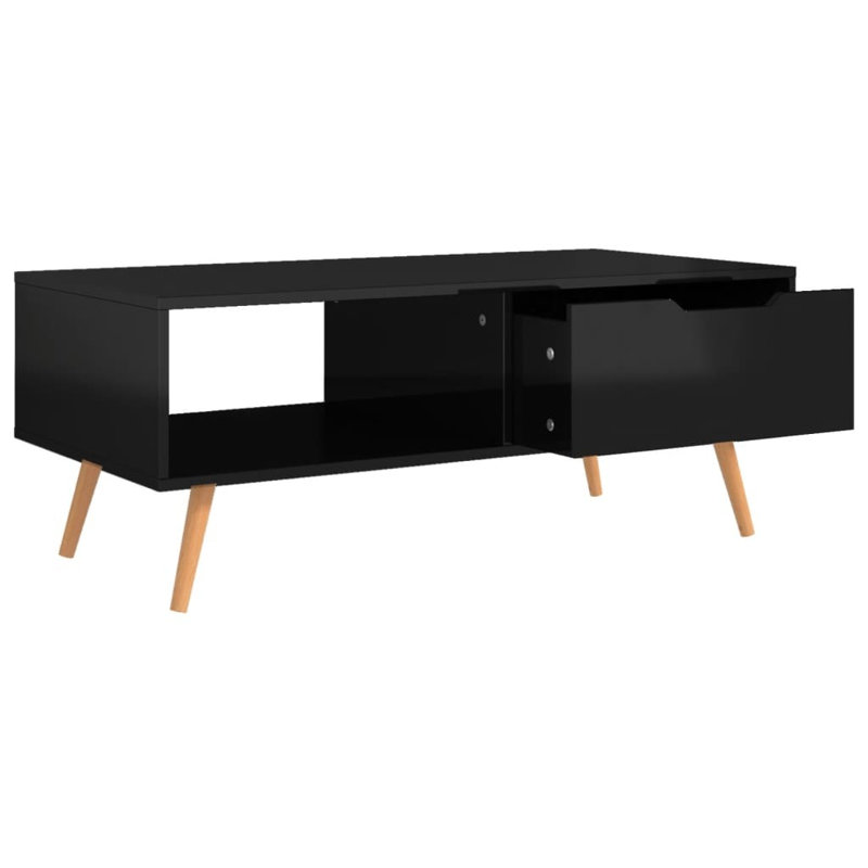 Cleorand Four Leg Coffee Table with Storage, High Gloss Black