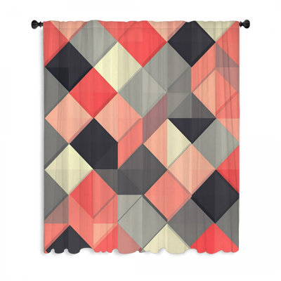 Diamond Grid Window Curtains, Geometric Blockout & Sheer Curtains - 1 Panel