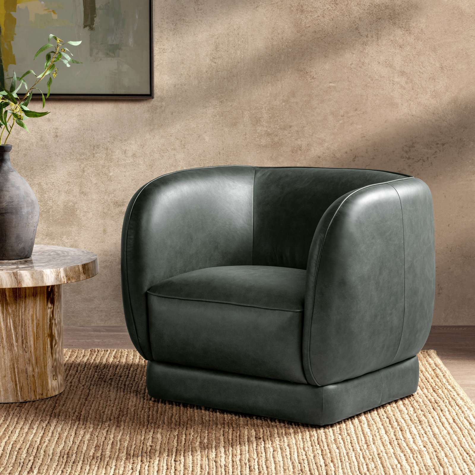 Classic Home Rinner Leather Swivel Club Chair, Hunter Green Genuine Leather