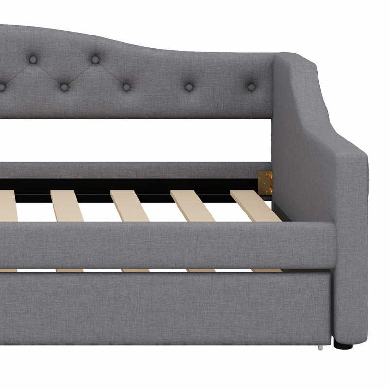 Upholstered Daybed With LED Belt And Trundle, Gray