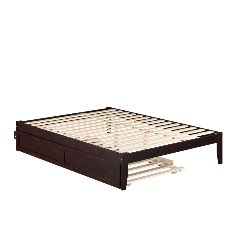 Aayanna Solid Wood Sturdy Platform Bed with Guest Trundle, Walnut, Queen