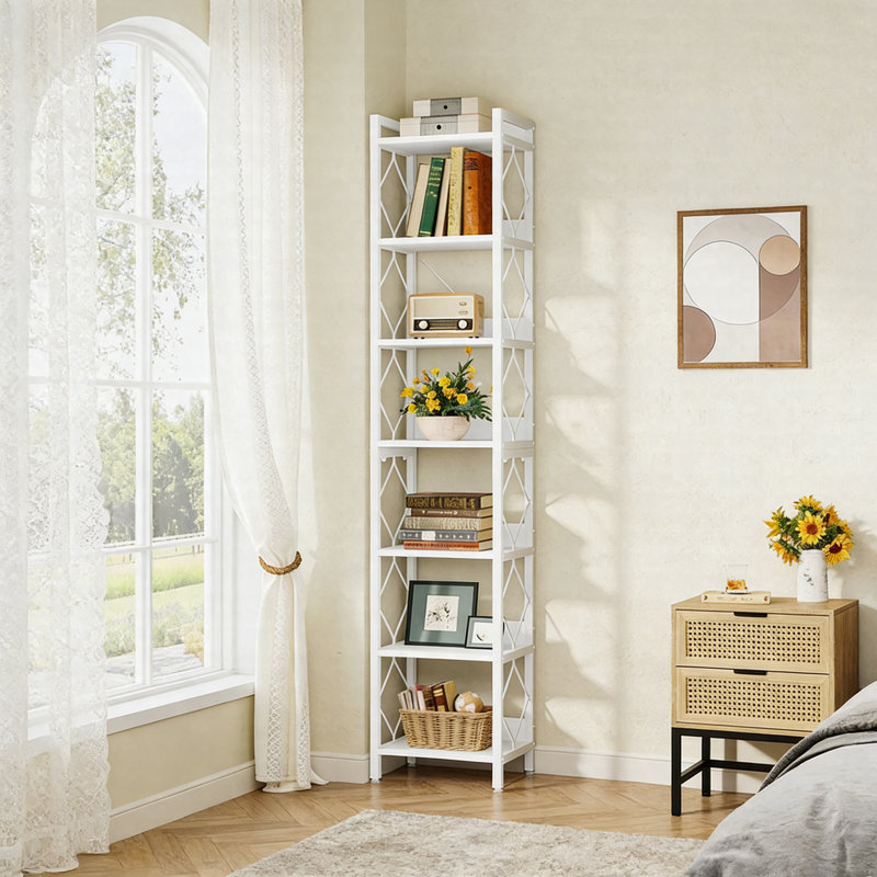 78.7" 7-Tier Corner Bookshelf, Narrow Freestanding Bookcase Storage Organizer, White