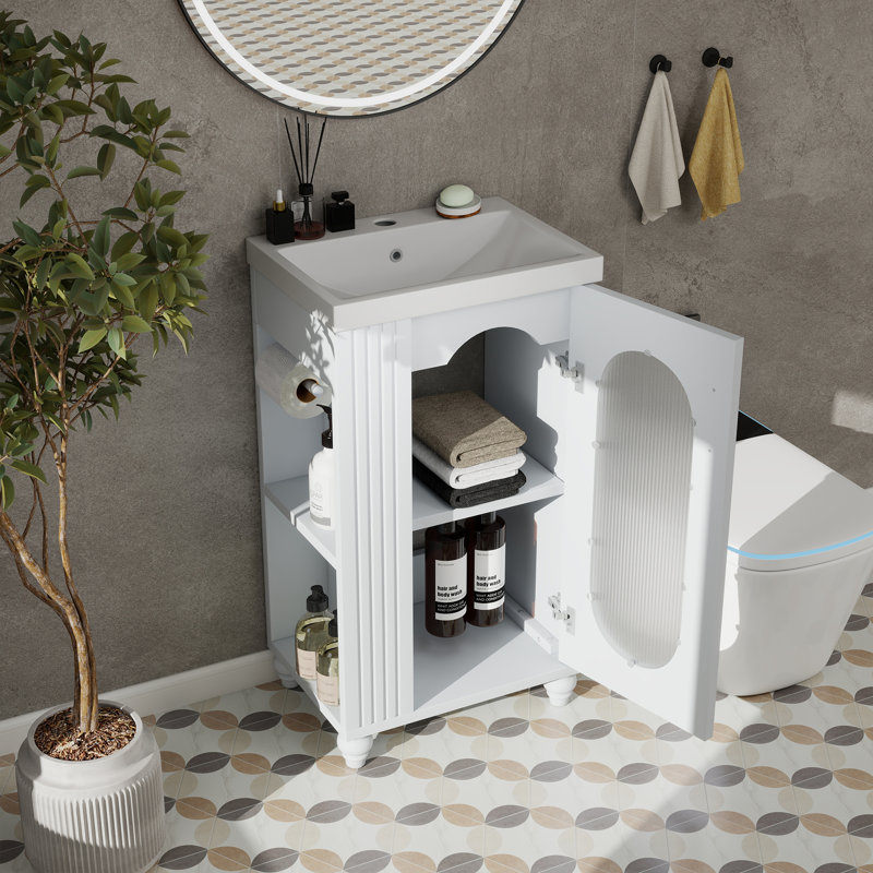 Meuble-lavabo simple avec comptoir en céramique, Blanc