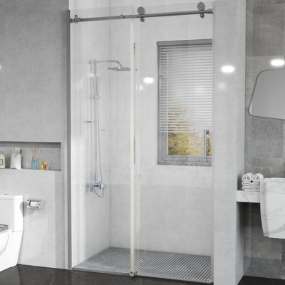 Porte de douche coulissante sans cadre 48 po x 76 po, verre trempé de 8 mm, réversible, or brossé
