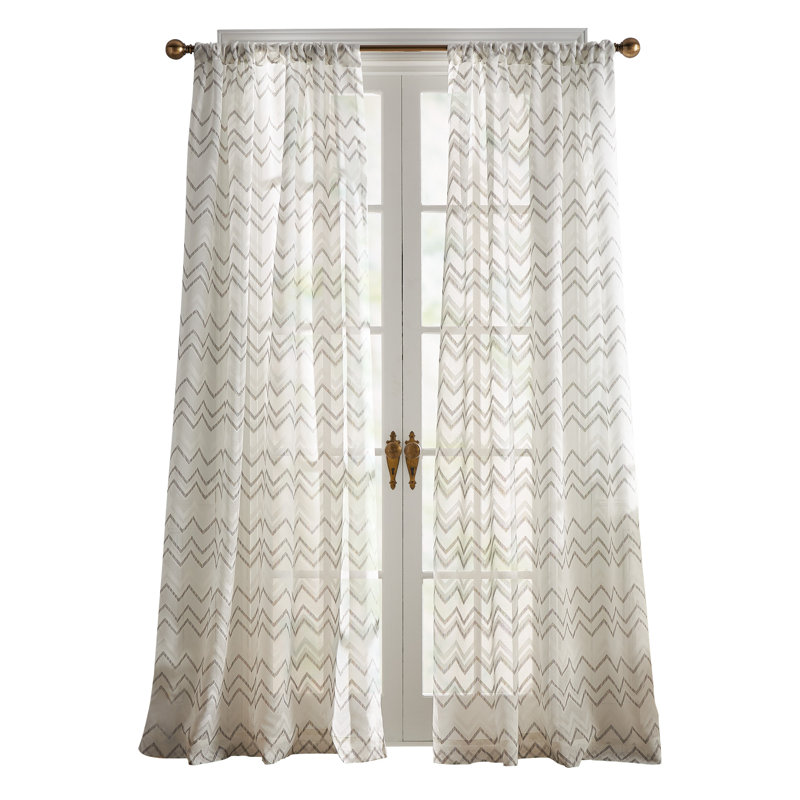 Simone Print Burnout Pole Top Sheer Taupe Curtain Panel Pair (Set of 2), Black/White, 50"W x 84"L