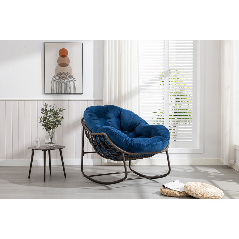 Chaise berçante d'extérieur en rotin, chaise berçante inclinable, Marine