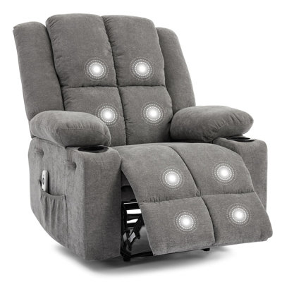 Breathable Linen Recliner Chair Massage Heating 155° Manual Pull Lever Home Theater