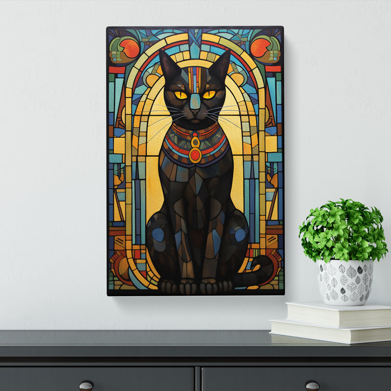 Egyptian Cat Nouveau No.2 - Print on Canvas, 50cm H x 35cm W x 3cm D