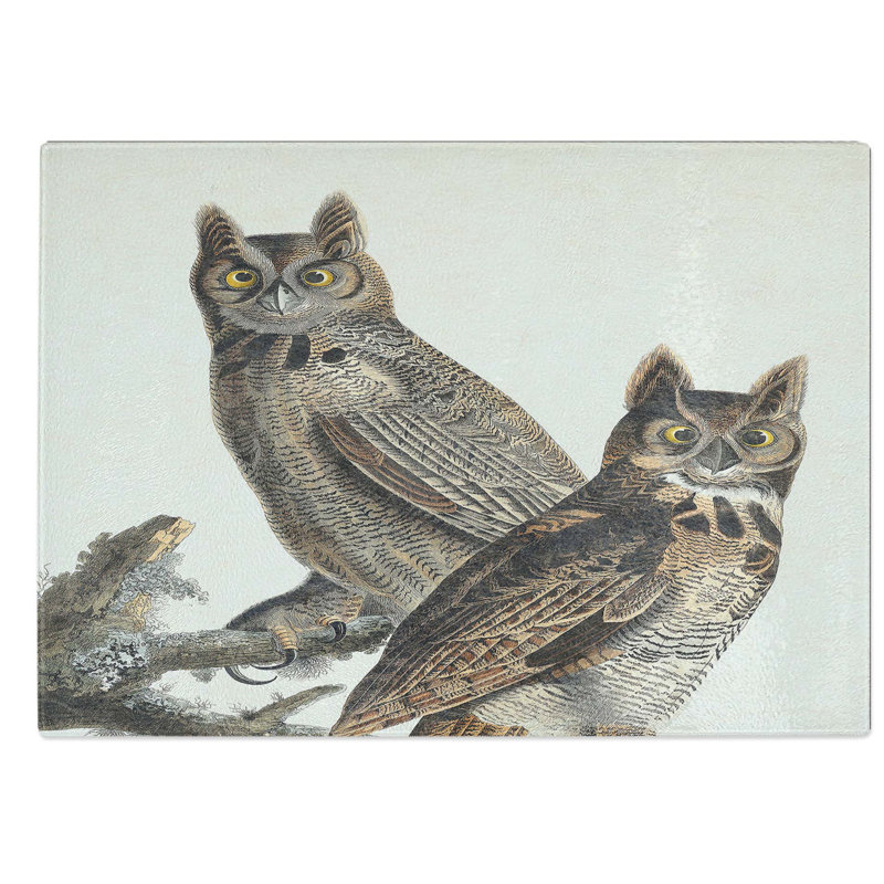 Glass Great Horned Owls by John James Audubon Chopping Board, 28.5 cm W x 20 cm L