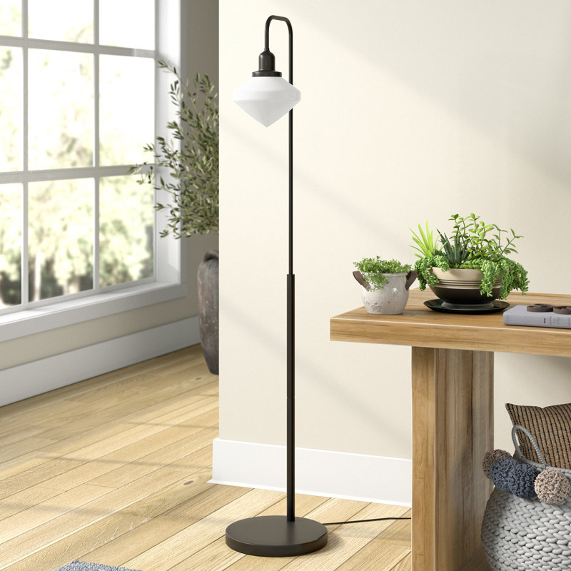 Chareen 62'' Arched Floor Lamp, Blackened Bronze, White