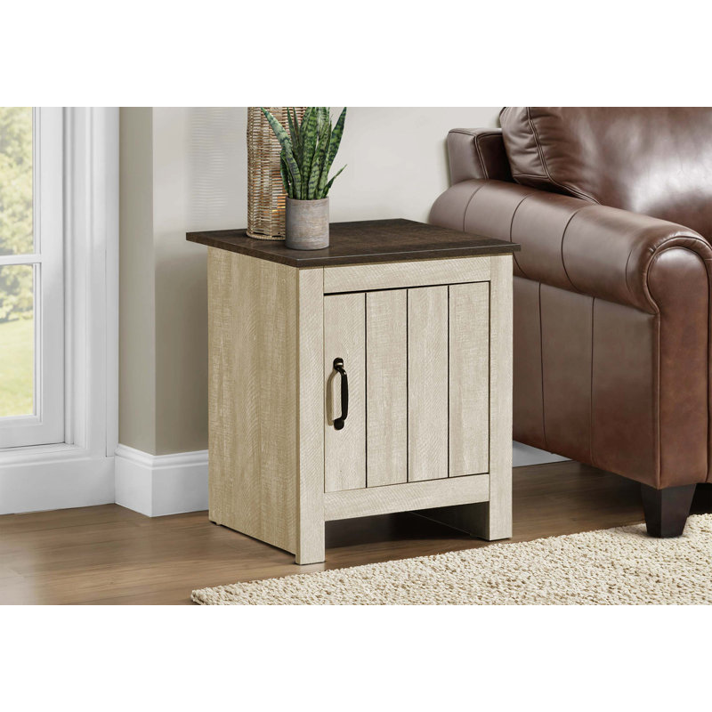 Table d'appoint, H 22 po, table de bout, rangement, table de chevet, chambre à coucher, salon, stratifié beige, stratifié chêne foncé, contemporain
