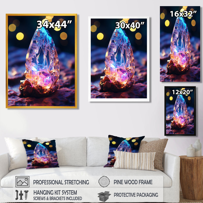 «Blue Amethyst Forest Quartz Crystal II», art mural pierre géode, H 20 po x l 12 po x P 1 po, Toile avec cadre flottant noir