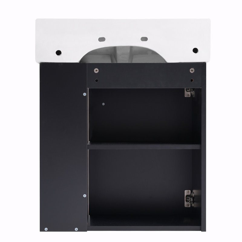 Meuble-lavabo flottant avec lavabo en céramique, Noir, noir, noir, noir