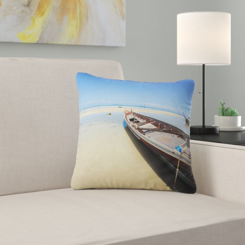 Coussin traditionnel sur la plage, bateau traditionnel thaïlandais, 18 po x 18 po, Coussin décoratif