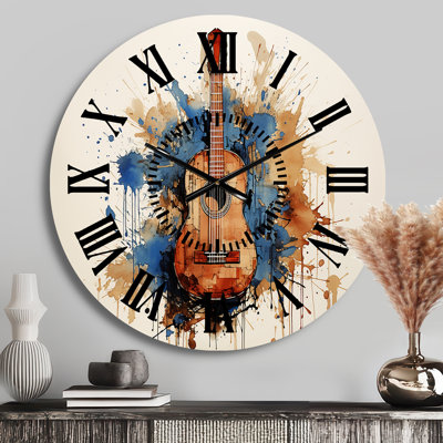 Earthy Brown Guitar Melody - Music Black Face Wall Clock
