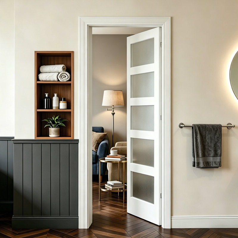 Porte intérieure en panneau de fibres à densité moyenne blanche avec verre réglable 5 Lite, Oui, 24 po x 80 po