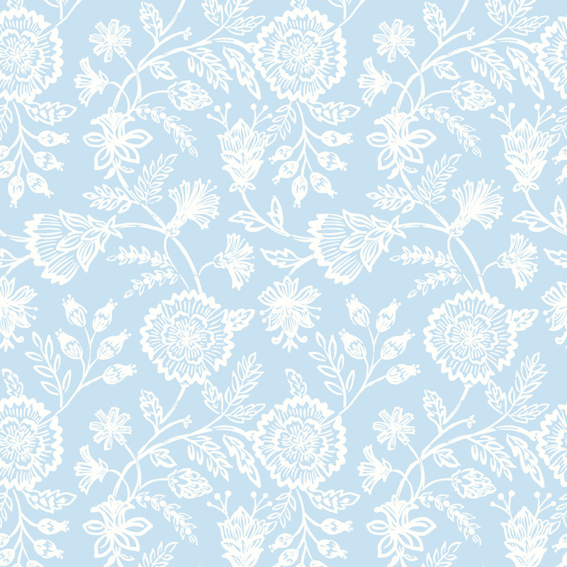 Evelyn Trail - Soft Petrol 10m Wallpaper, Blue Floral