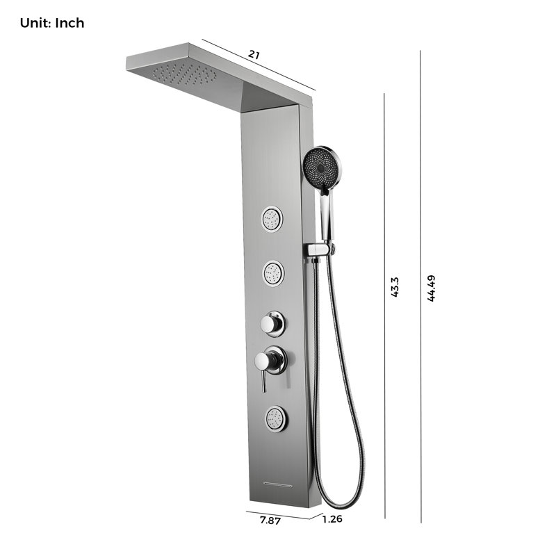 43.31'' Shower Panel with Adjustable Shower Head, Silver