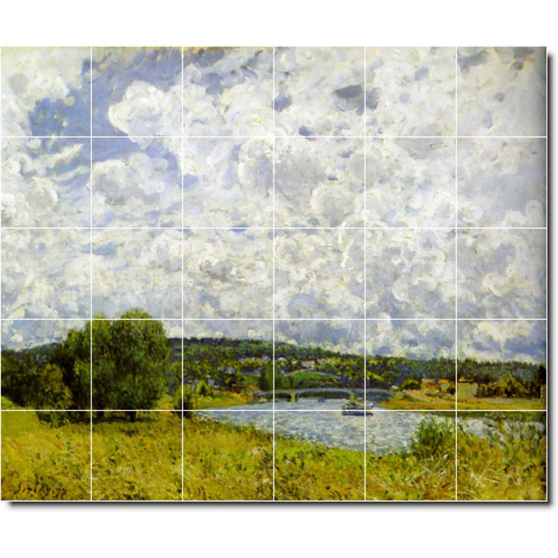 Carreau de peinture murale 25,5 po x 21,25 po 4,25 po x 4,25 po, Alfred Sisley, peinture de paysage W08351