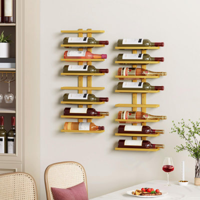 2-Set 8 Tier Wall Mount Wine Rack (16 Tiers), Wall Racks For Wine Bottles Display And Storage, Hanging Bottle Organizer For Living Room, Dining Room, Wine Cellar, Bar, Gold