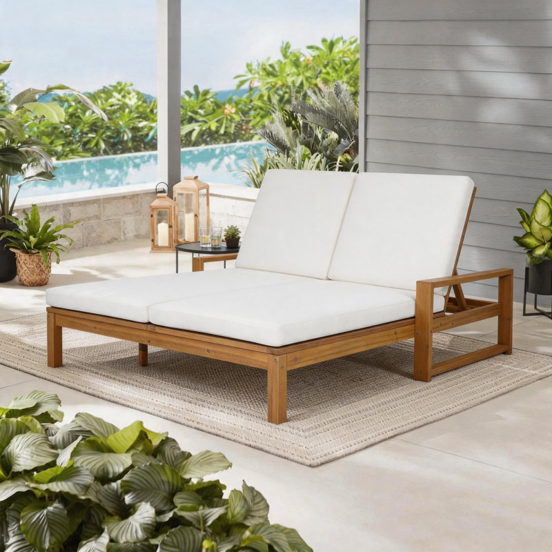 Double Chaise Lounge with Cushion, Adjustable 2-Person Outdoor Recliner，Gray, Gray