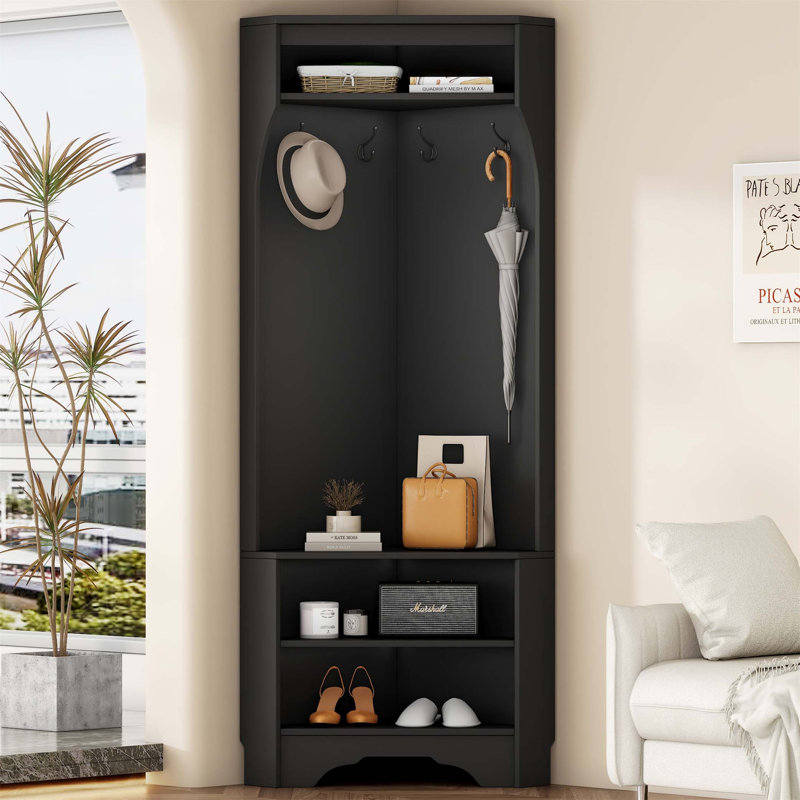 Arbre d'entrée minimaliste avec banc à chaussures et portemanteau, conception compacte pour petits appartements, l 29,5 po x H 71,6 po