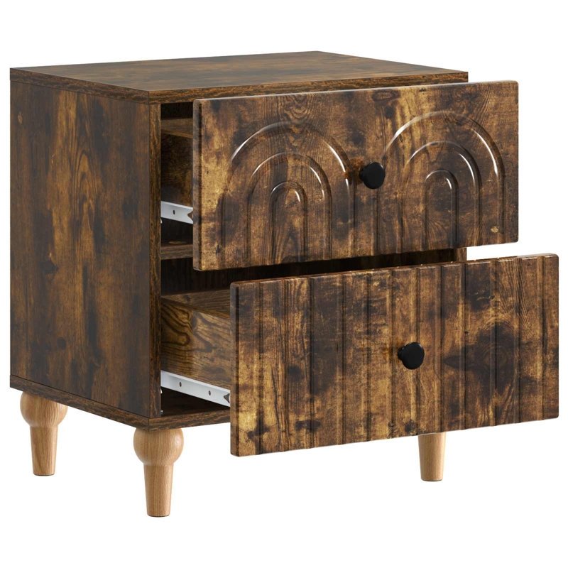 43cm W Manufactured Wood Bedside Table, Smoked Oak
