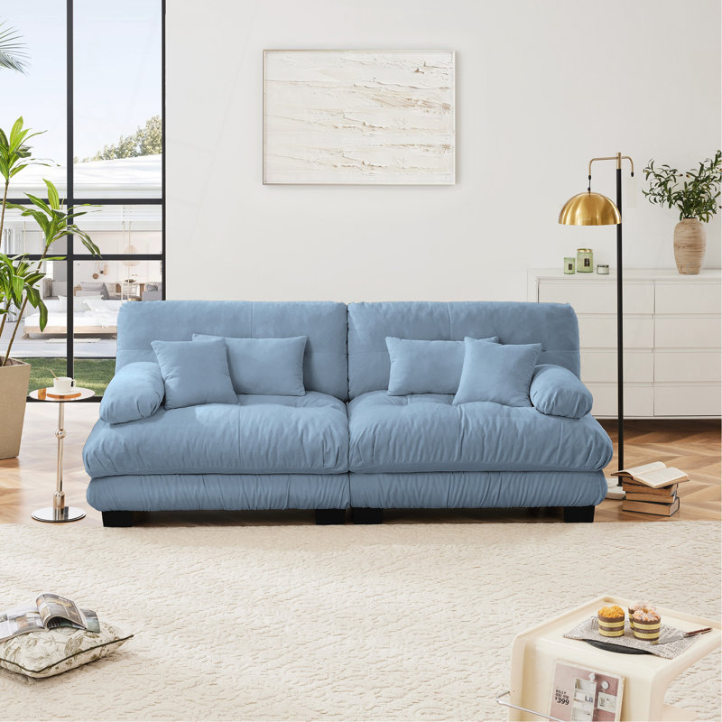Stoughton Modern 2-Seater Chenille Upholstered Sofa, Blue