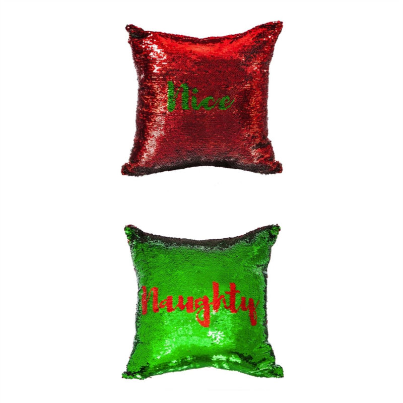 Sequined Cotton Blend Reversible Throw Pillow