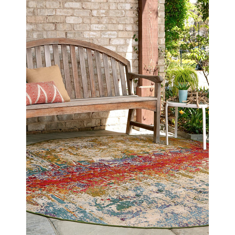 Tapis extérieur couleur iris Moss, Rond 2 pi 7 po