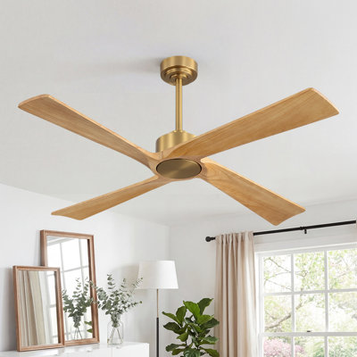 4-Solid Wood Blades Indoor Standard Ceiling Fan with Remote Down-Rod Mount