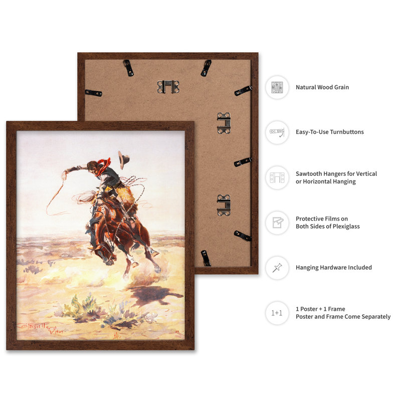 Charles Marion Russell - A Bad Hoss No2, Poster, 12"H x 16"W, Brown Framed