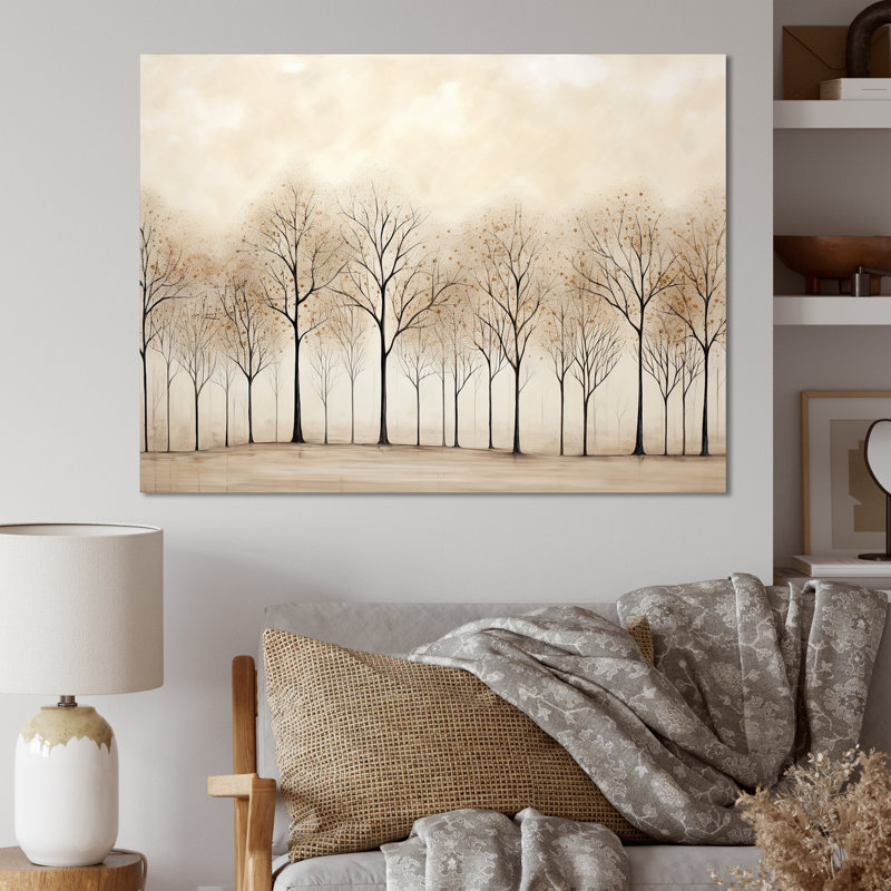 Harmonous, arbre beige, art V - arbres, art mural, Toile tendue, 30" H x 40" W