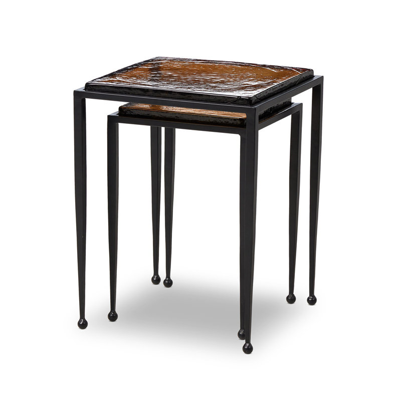 Dalston Glass Nesting End Table, Amber Cast Glass