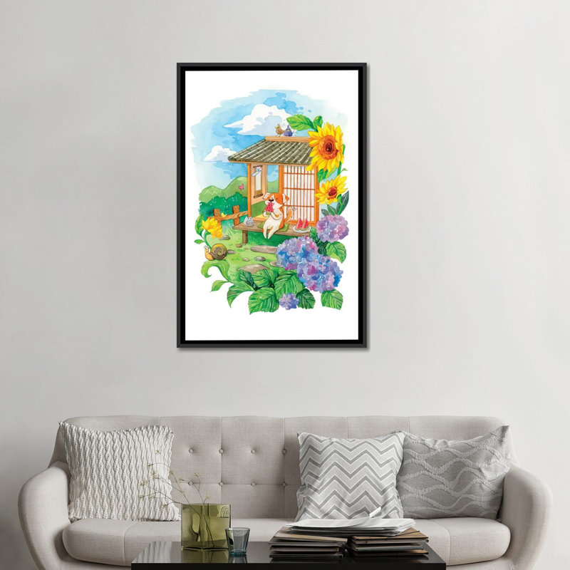 « summer jardin », impression sur toile, H 26 po x l 18 po x P 1,5 po, Toile avec cadre noir, Pas de tapis