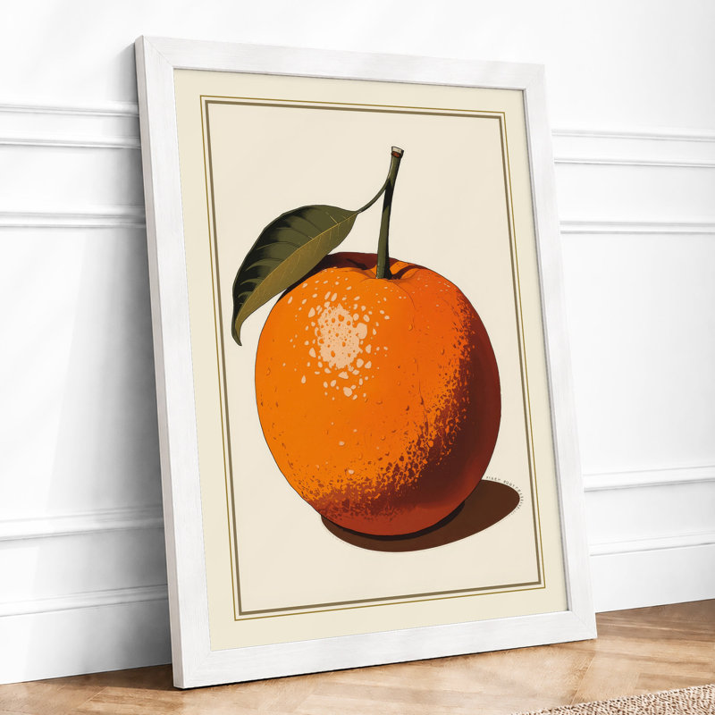 Single Orange Study Botanical - Framed Print, A4 - 29.7 x 21.0 cm, White
