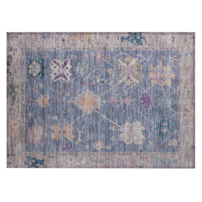 Machine Washable Indoor/Outdoor Xhevrie Blue Rug