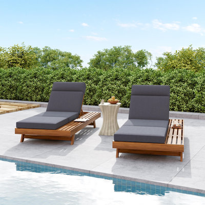 Erich Patio Acacia Wood Chaise Lounge With Adjustable Backrest & Triple-Fold Cushion by Red Barrel Studio