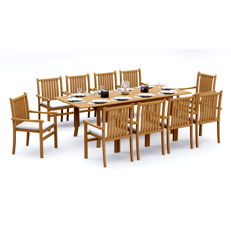 Ensemble de salle à manger 7 pièces en bois de teck de qualité A: table rectangulaire à double extension 94 po et fauteuils empilables Angarano # 11CH2006