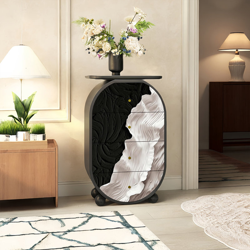 Armoire de rangement abstraite en bois massif à 4 tiroirs