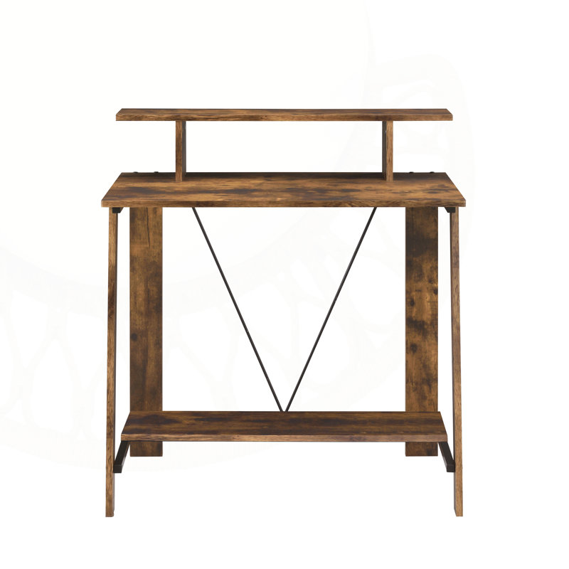 Writing Desk With Upper Shelf, Weathered Oak