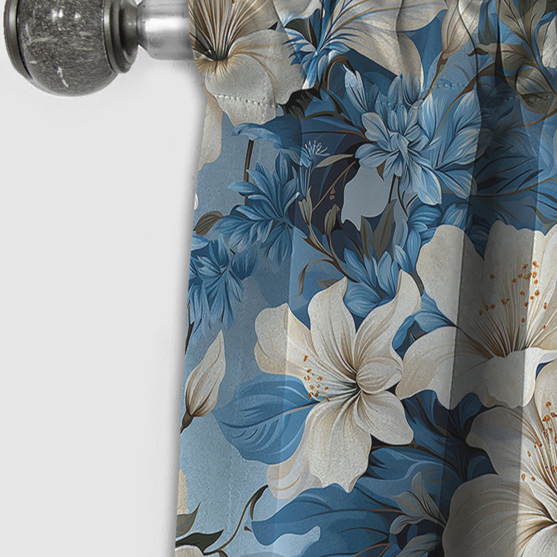 Motif tropical azure azur - Rideau floral - Rideau occultant floral - 1 panneau, L 52 po x L 63 po