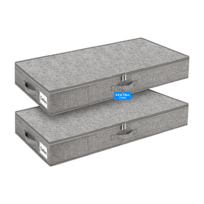2 Pack 4.5 Inch Tall Low Profile Underbed Clothes Storage Organizer Bin With Sturdy Side & Bottom Support, Use As Clothes Organizer, Pillow And Blanket Organizer