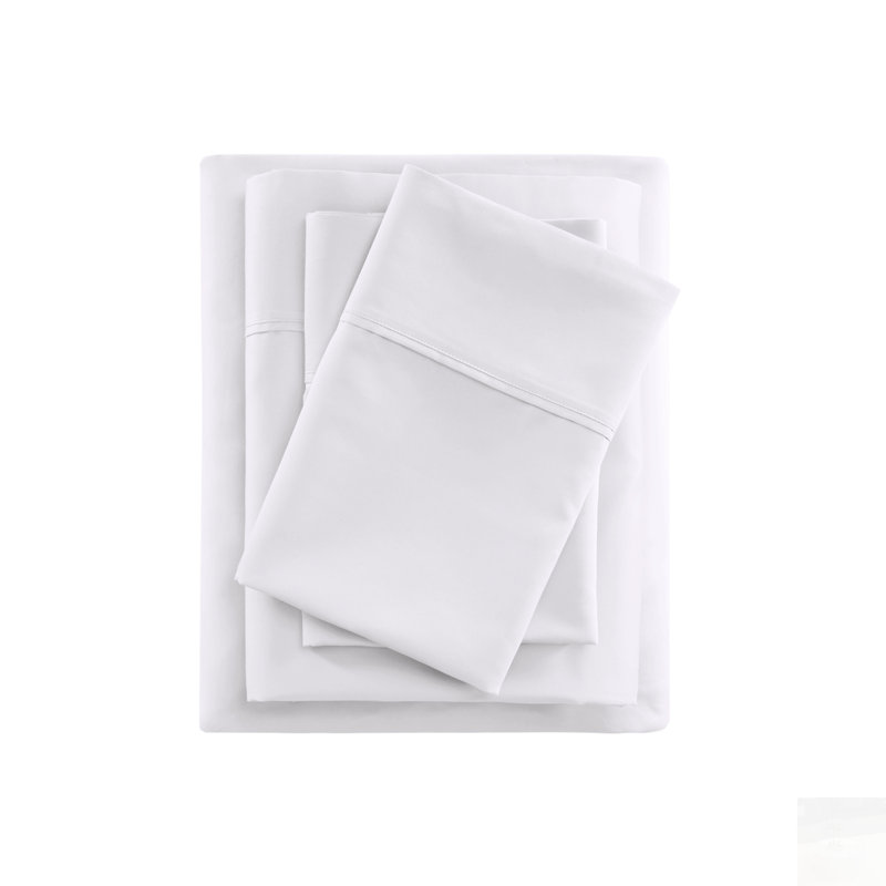 4-Piece Cooling Cotton Blend Sheet Set, 600 Thread Count for Ultimate Comfort and Temperature Regulation, White