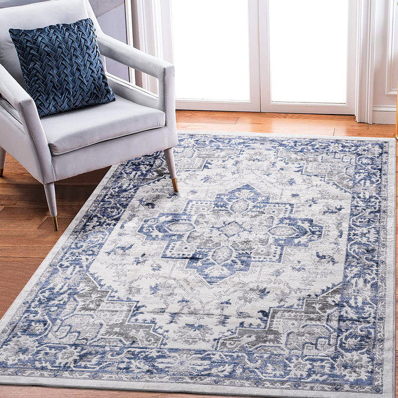6X9 Non-Shedding Stain Area Rug - Blue/Grey For Entryway, Bedroom, Living Room Decor In , Suits Room, Home Office, Bedroom