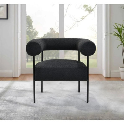 Soft Boucle Fabric Accent Chair, Contemporary Living Room 1Pc Armchair With Black Metal Legs